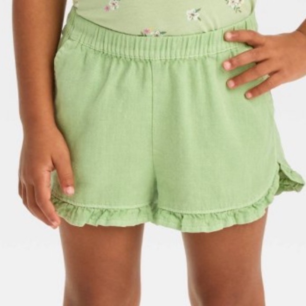 Girls' Green Ruffle Hem Shorts
